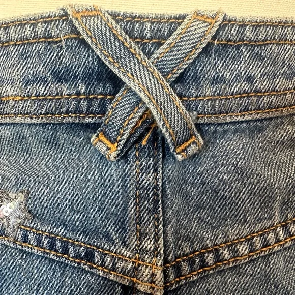 Coach Blue 100% Cotton Denim Patchwork ButtonUp Skirt Sequin Embroidery (Size 4) - Picture 11 of 13